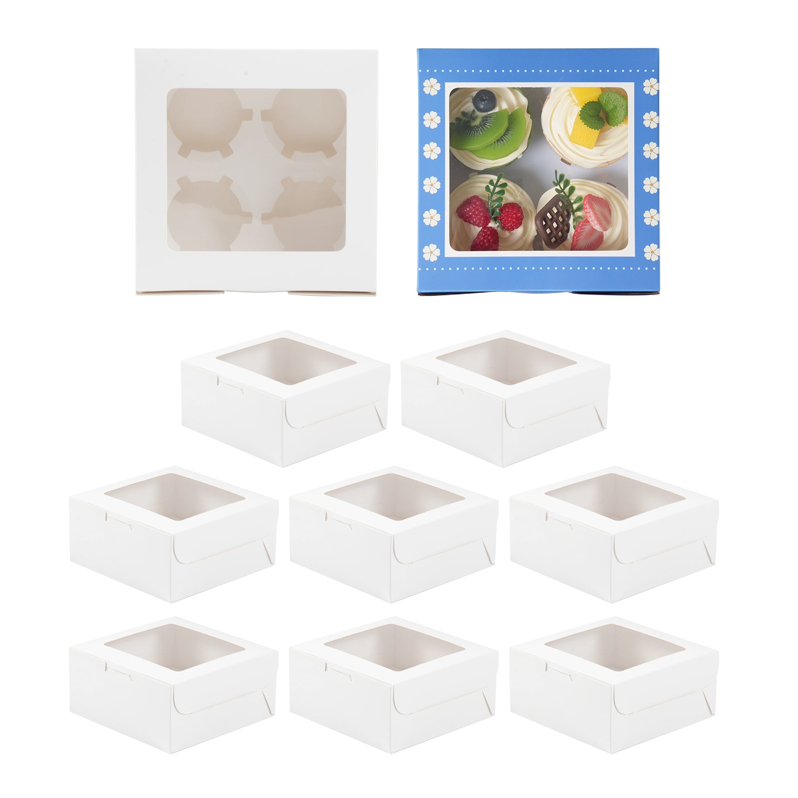 20 Pack Sublimation Cupcake Boxes Containers 4 Count 6.3" x 6.3" x H 3" with Clear PET Window for Birthday Holidays Party Bakery Supplies