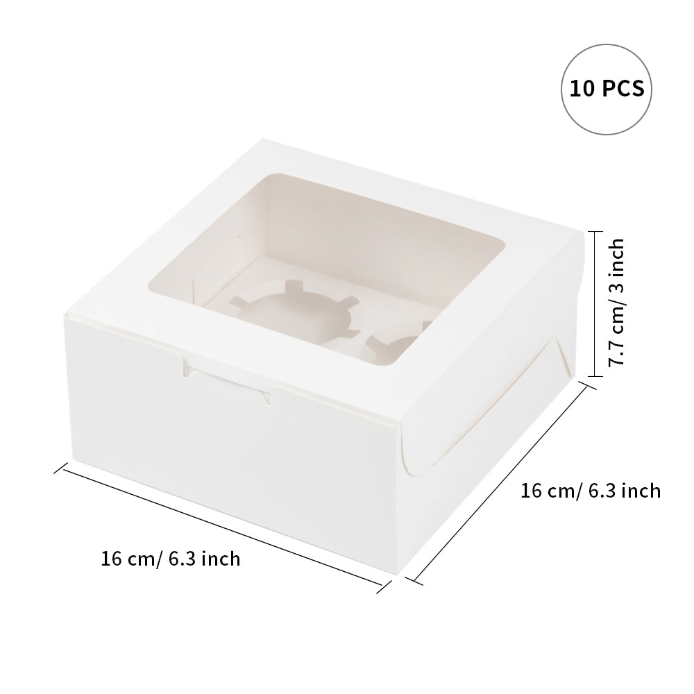 20 Pack Sublimation Cupcake Boxes Containers 4 Count 6.3" x 6.3" x H 3" with Clear PET Window for Birthday Holidays Party Bakery Supplies
