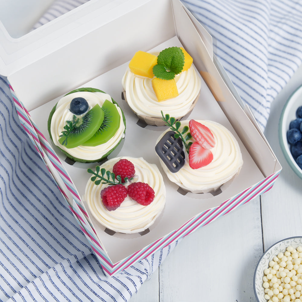 20 Pack Sublimation Cupcake Boxes Containers 4 Count 6.3" x 6.3" x H 3" with Clear PET Window for Birthday Holidays Party Bakery Supplies