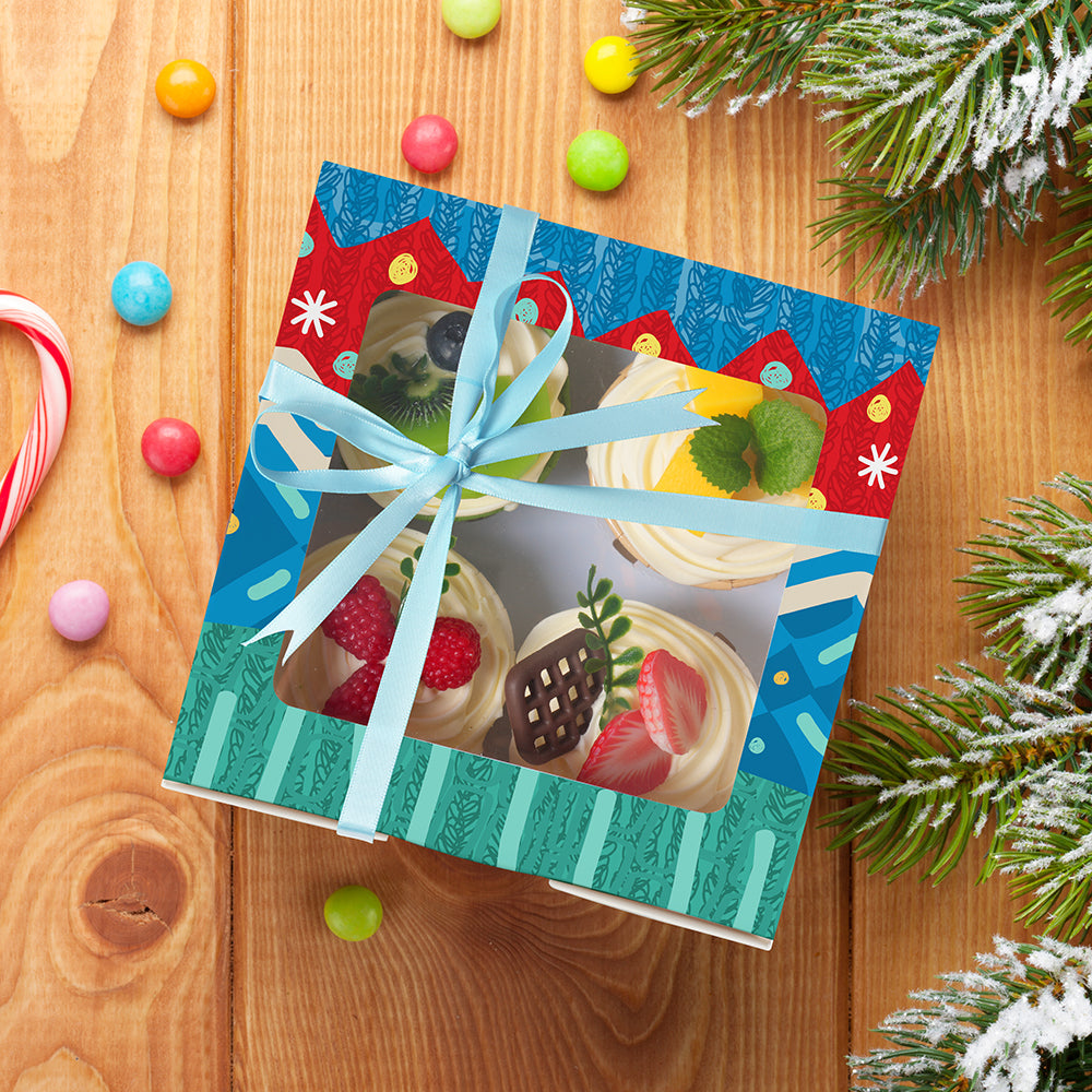 20 Pack Sublimation Cupcake Boxes Containers 4 Count 6.3" x 6.3" x H 3" with Clear PET Window for Birthday Holidays Party Bakery Supplies