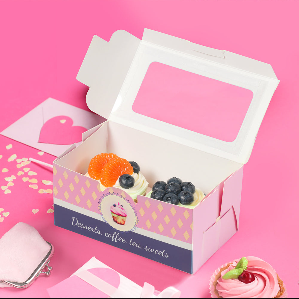 20 Pack Sublimation Cupcake Boxes Containers 2 Count 3.5" x 6.3" x H 2.95" with Clear PET Window for Birthday Holidays Party Bakery Supplies