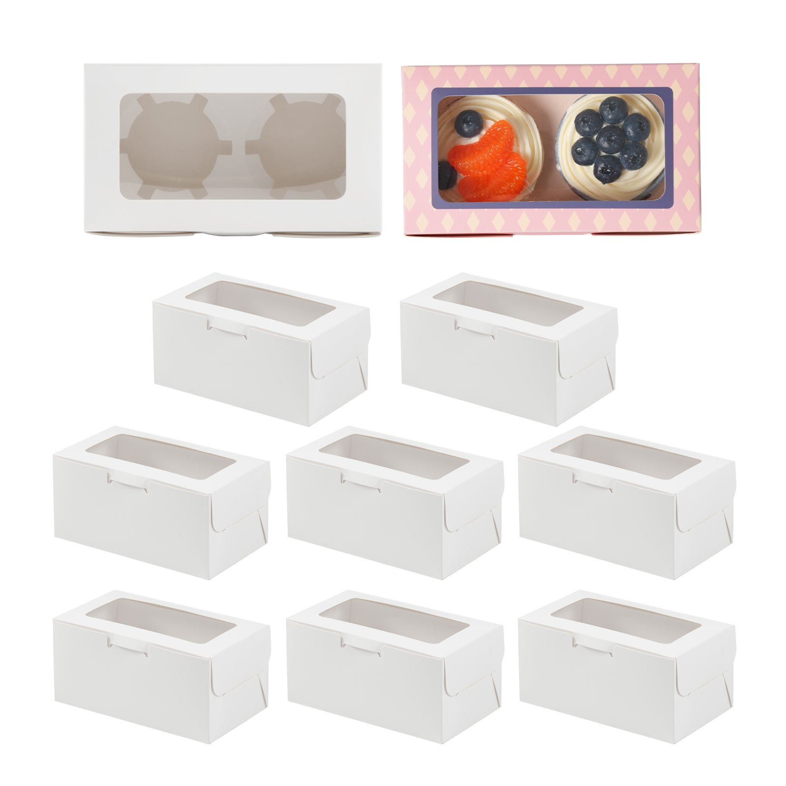 20 Pack Sublimation Cupcake Boxes Containers 2 Count 3.5" x 6.3" x H 2.95" with Clear PET Window for Birthday Holidays Party Bakery Supplies
