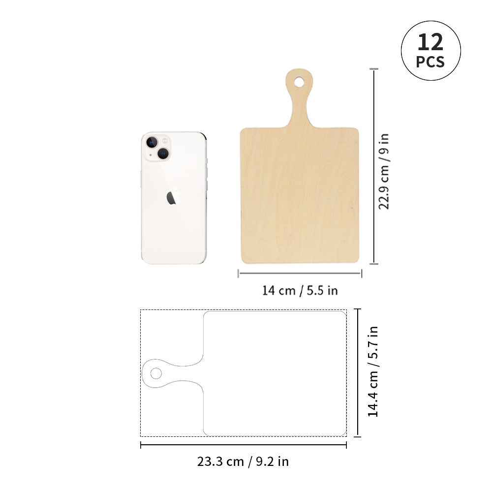 12 Pack Sublimation Plywood Cutting Board Blanks with Handle Wood Chopping Board for Sublimation Home Kitchen Decor (3 Size Options)