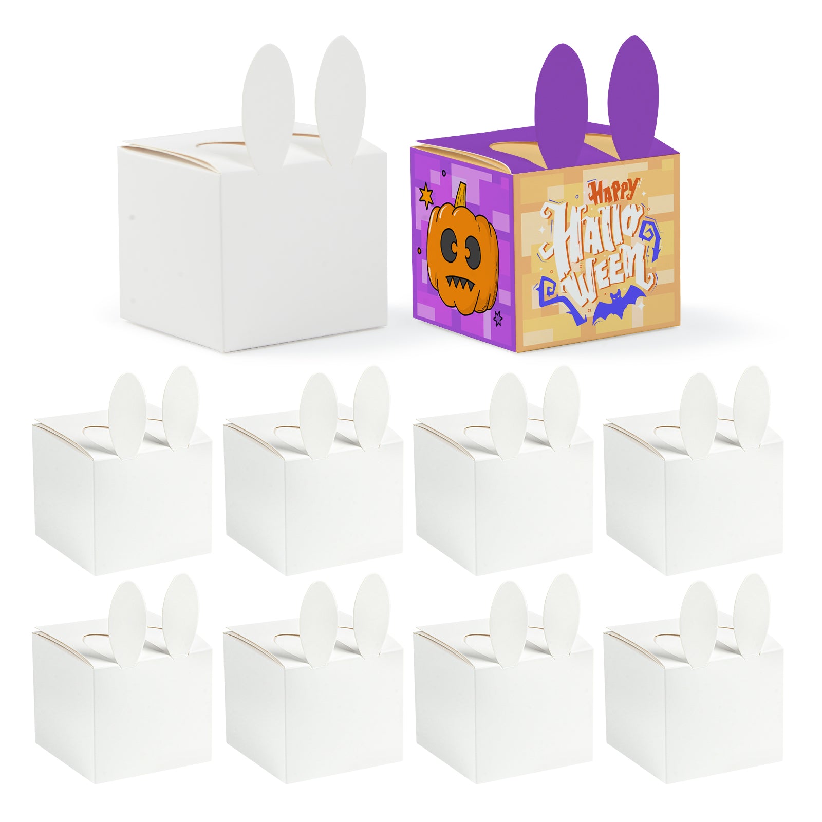 Wholesale Easter Sublimation Gift Boxes with Bunny Ears 3.5" x 3.5" x H 5.35" Matte White for Halloween Christmas Easter Gift 20 Pack & 60 Pack & 100 Pack