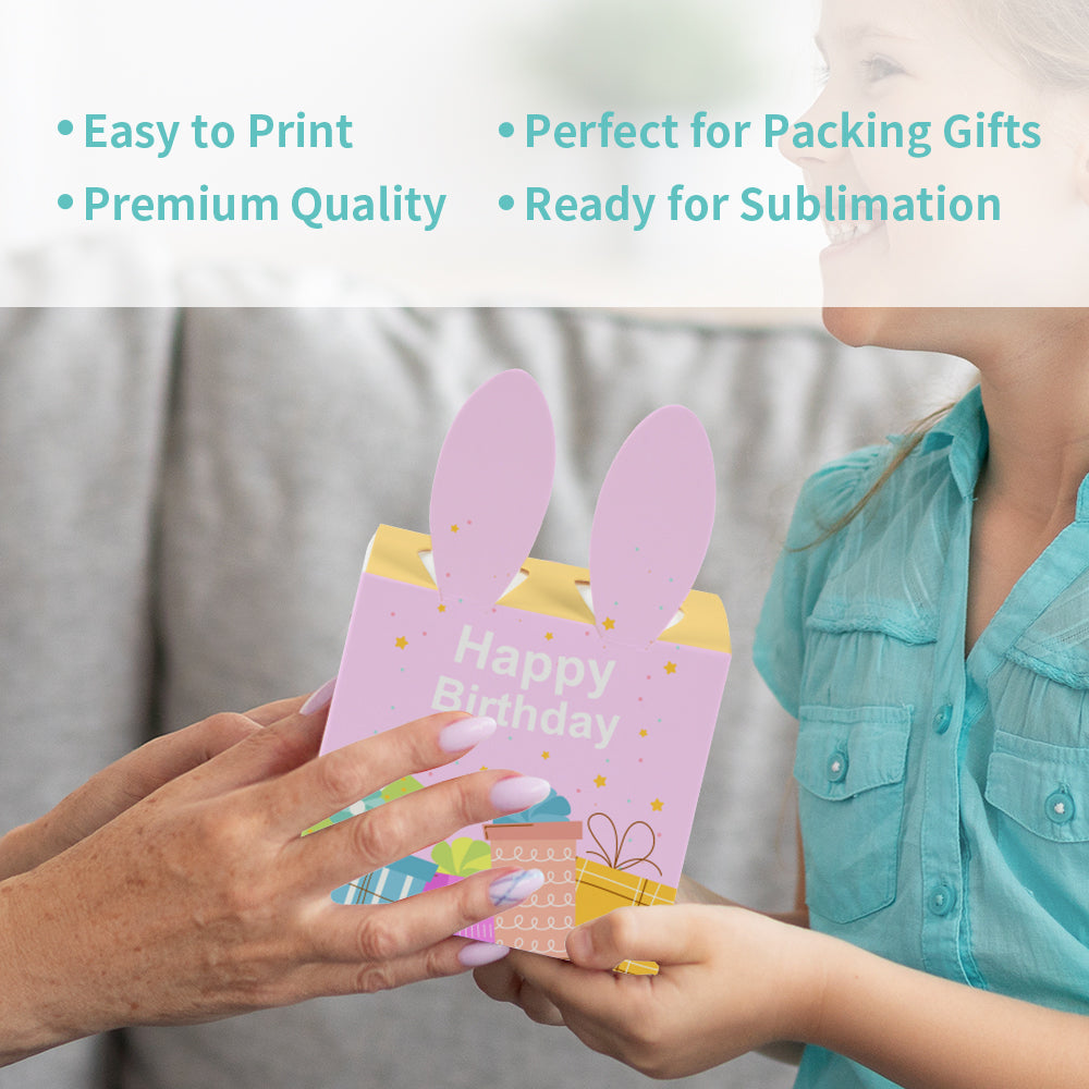 Wholesale Easter Sublimation Gift Boxes with Bunny Ears 3.5" x 3.5" x H 5.35" Matte White for Halloween Christmas Easter Gift 20 Pack & 60 Pack & 100 Pack