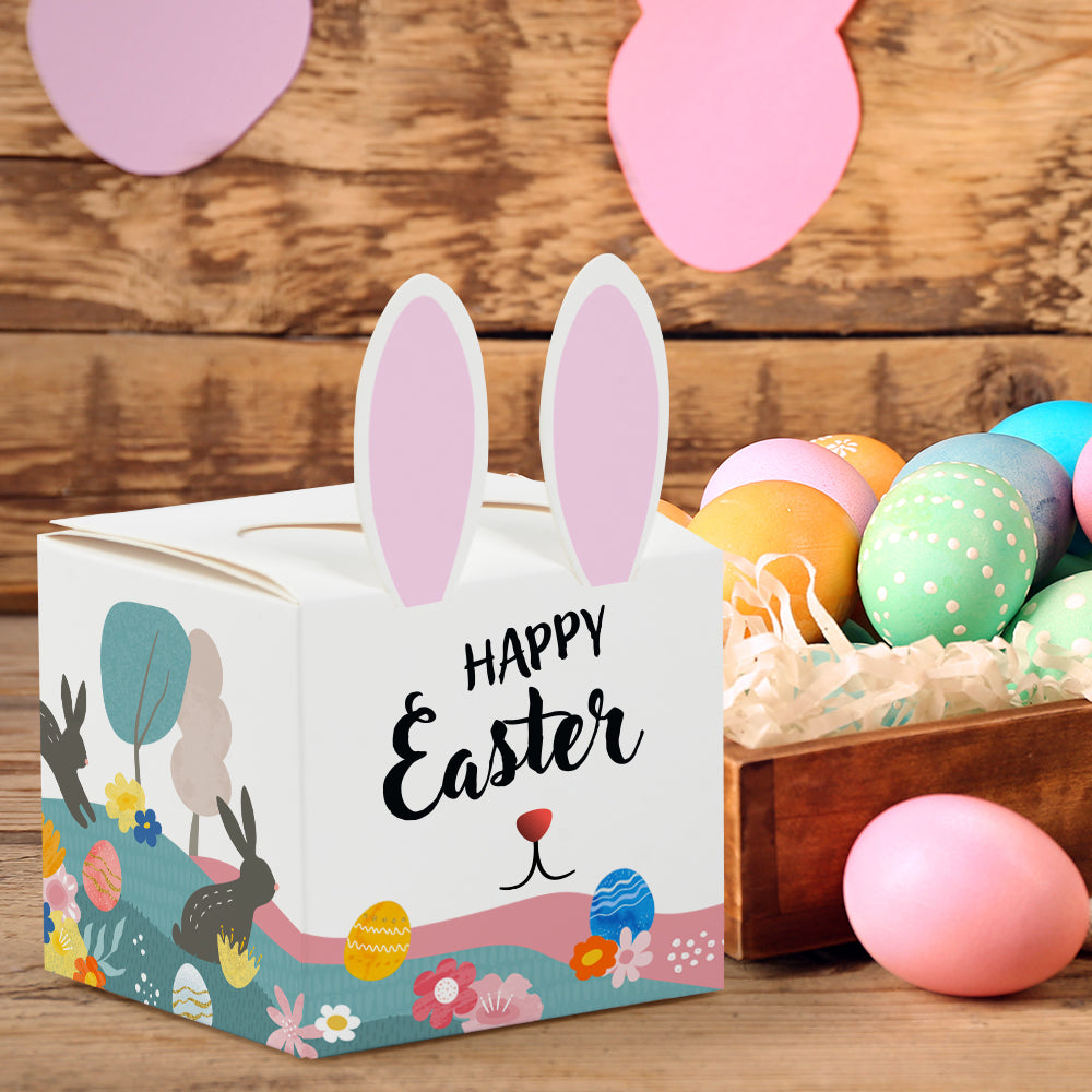 Wholesale Easter Sublimation Gift Boxes with Bunny Ears 3.5" x 3.5" x H 5.35" Matte White for Halloween Christmas Easter Gift 20 Pack & 60 Pack & 100 Pack