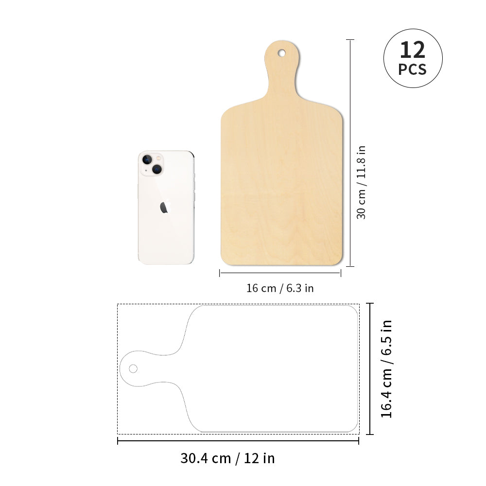 12 Pack Sublimation Plywood Cutting Board Blanks with Handle Wood Chopping Board for Sublimation Home Kitchen Decor (3 Size Options)