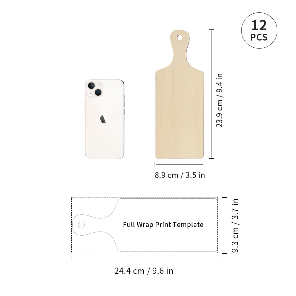 12 Pack Sublimation Plywood Cutting Board Blanks with Handle Wood Chopping Board for Sublimation Home Kitchen Decor (3 Size Options)