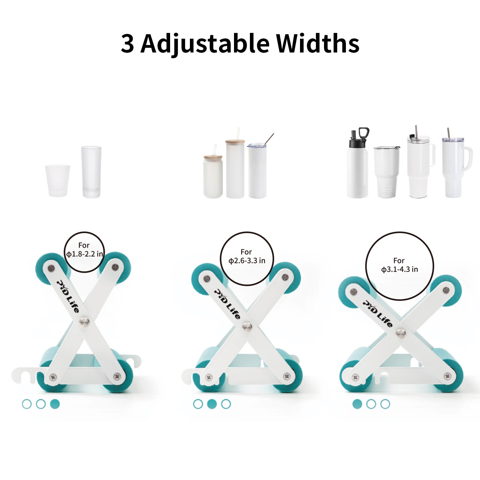 Cup Tumbler Cradle Holder for Sublimation Craft Mint Green with White Plastic Tumblers Cups Clamp Clip,with Foam Measurements 3 Adjustable Width