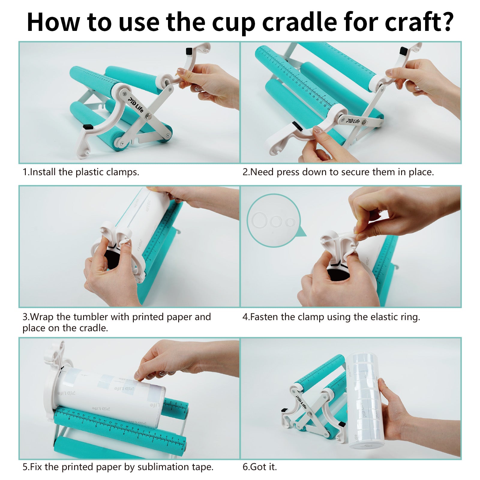 Cup Tumbler Cradle Holder for Sublimation Craft Mint Green with White Plastic Tumblers Cups Clamp Clip,with Foam Measurements 3 Adjustable Width