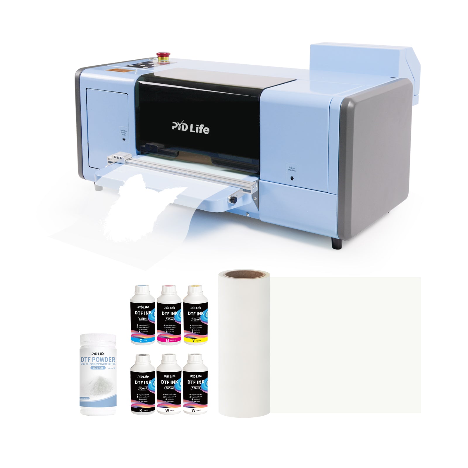 DTF Starter Kit Bundle with DTF Printer A3 Transfer Printing Machine, One Roll 11.8" x 328ft DTF Film,500 ml x 6 DTF Ink,600g DTF Powder