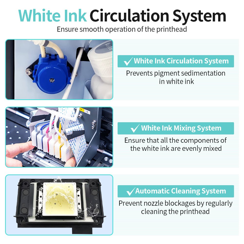 DTF Printer A3 Transfer Printing Machine T-Shirt Direct to Film Printer with F1080 Printhead,with White Ink Circulation System, Mixing and Automatic Cleaning System