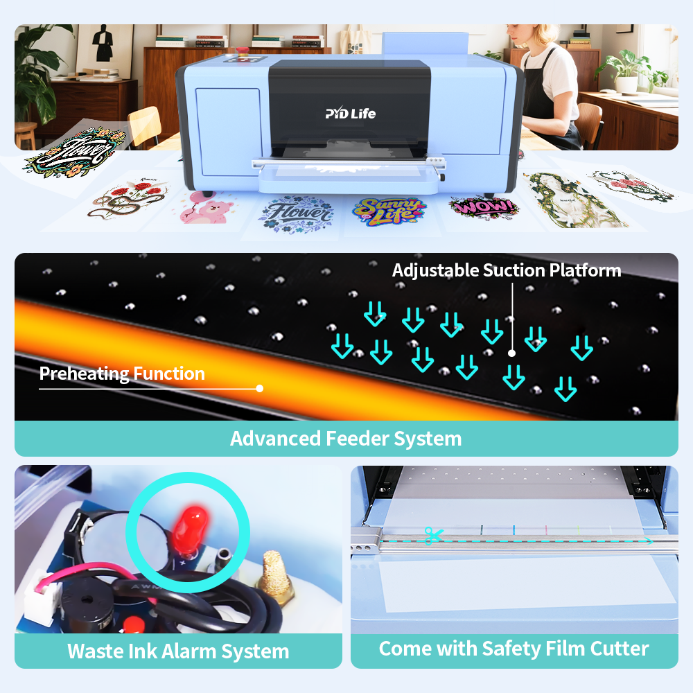 DTF Starter Kit Bundle with DTF Printer A3 Transfer Printing Machine, DTF Dryer Oven,DTF Fume Extractor,One Roll 11.8" x 328ft DTF Film,500 ml x 6 DTF Ink,600g DTF Powder