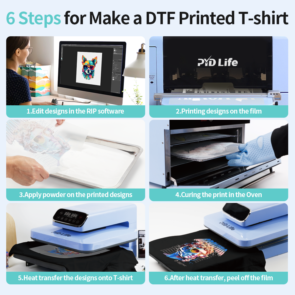DTF Printer A3 Transfer Printing Machine T-Shirt Direct to Film Printer with F1080 Printhead,with White Ink Circulation System, Mixing and Automatic Cleaning System