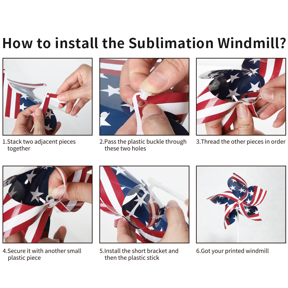 20 Pack Sublimation Windmill White Blanks Bulk 8.6" x 8.3" Plastic Double-sided Printable with 11.7" Plastic Stickers