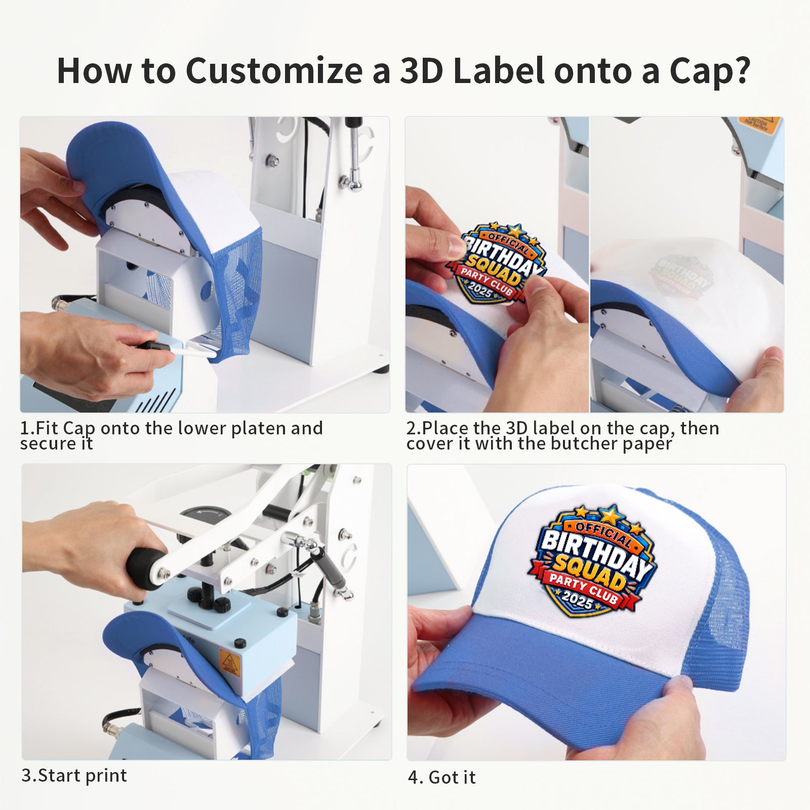 H2C PRO 2 in 1 Top and Bottom Heat Press Machine Light Blue 110 V, Mini Combo Hat and Flat Press for DTF 3D UV DTF Labels, Double-Sided Blanks Sublimation Printing