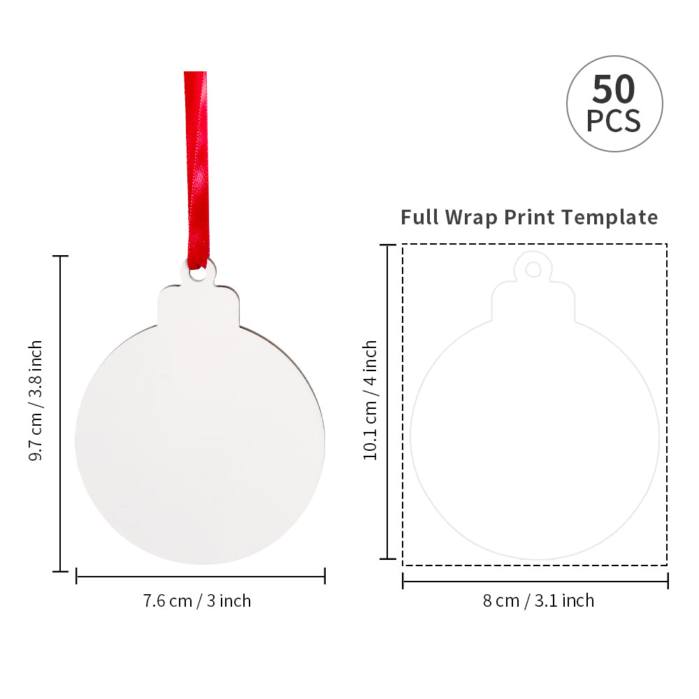 Wholesale Sublimation Hardboard Ornaments Blanks 3 Inch Double-Sided Printable MDF Ball-Shaped with Red Ribbon Bulk for Easter Christmas Home Decor 100 Pack
