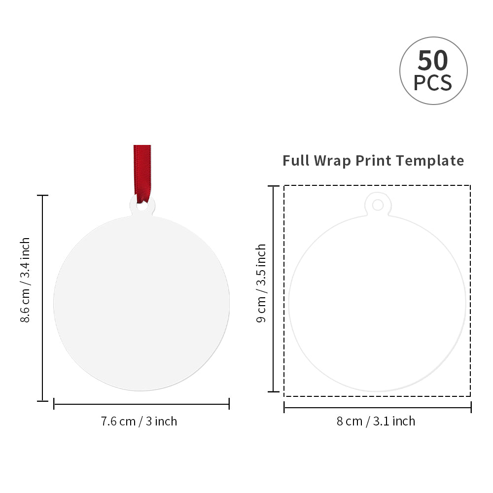 Wholesale Sublimation Hardboard Ornaments Blanks 3 Inch Round MDF Double-Sided Printable Bulk with Red Ribbon for Sublimation Personalized Christmas Tree Home Decor 100 Pack