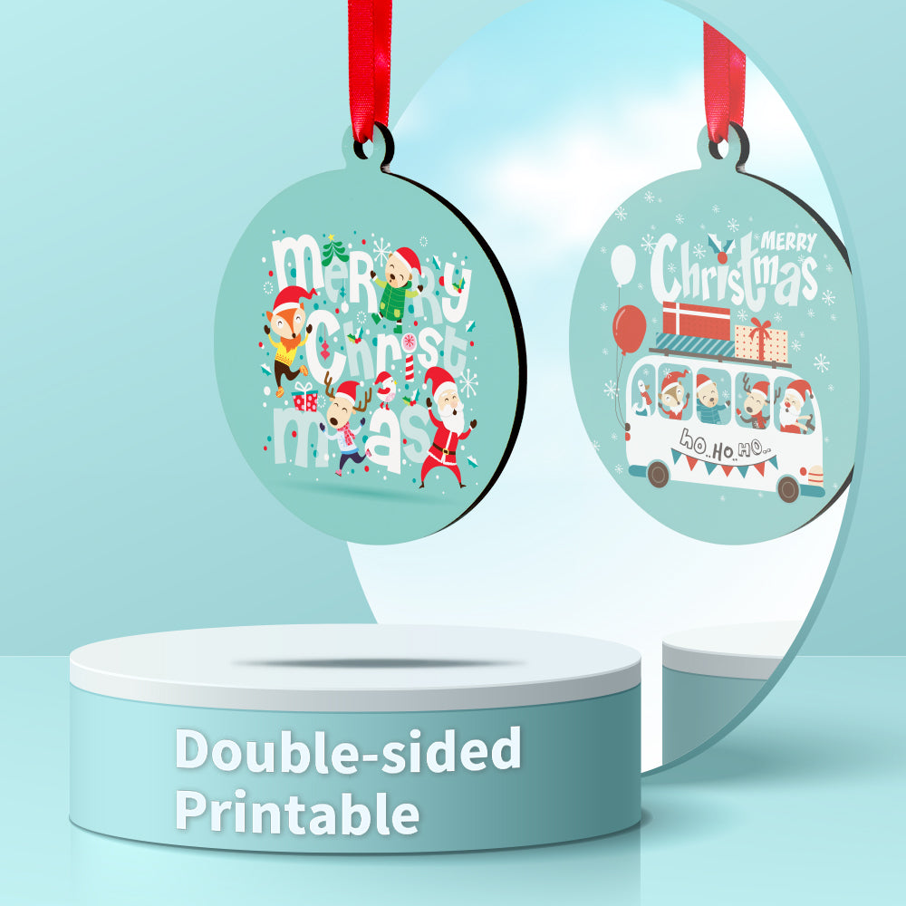 Wholesale Sublimation Hardboard Ornaments Blanks 3 Inch Round MDF Double-Sided Printable Bulk with Red Ribbon for Sublimation Personalized Christmas Tree Home Decor 100 Pack