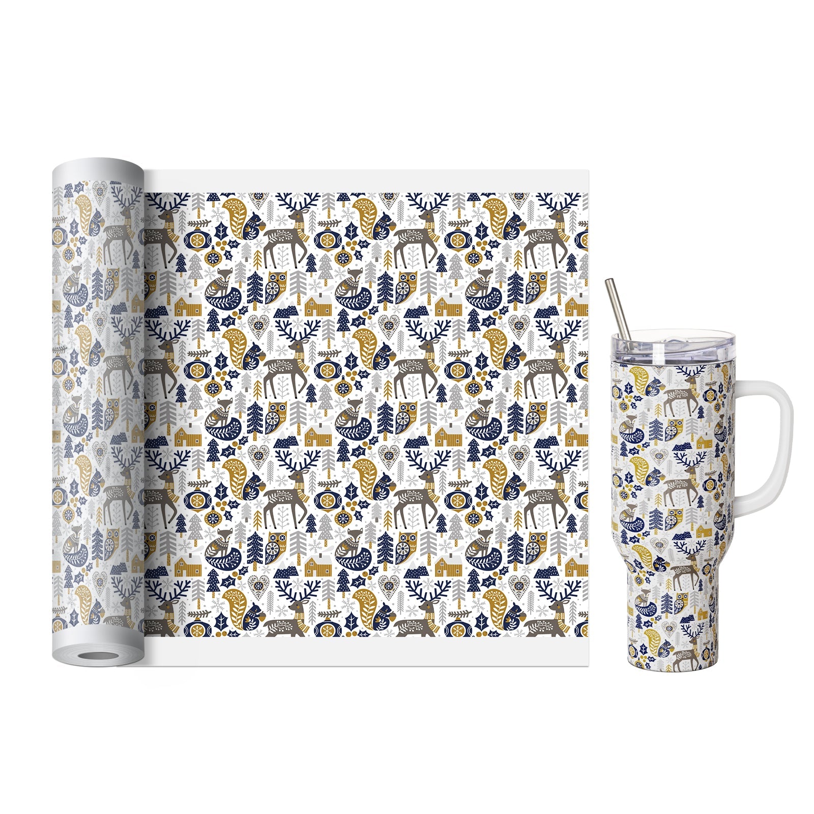 Wholesale Christmas Wrapping Paper Roll Sheets Christmas 15.7 in x 40 ft for Christmas Gifts Packing,Sublimation Transfer Paper for Sublimation Blanks,5 Design Options,10 rolls mix