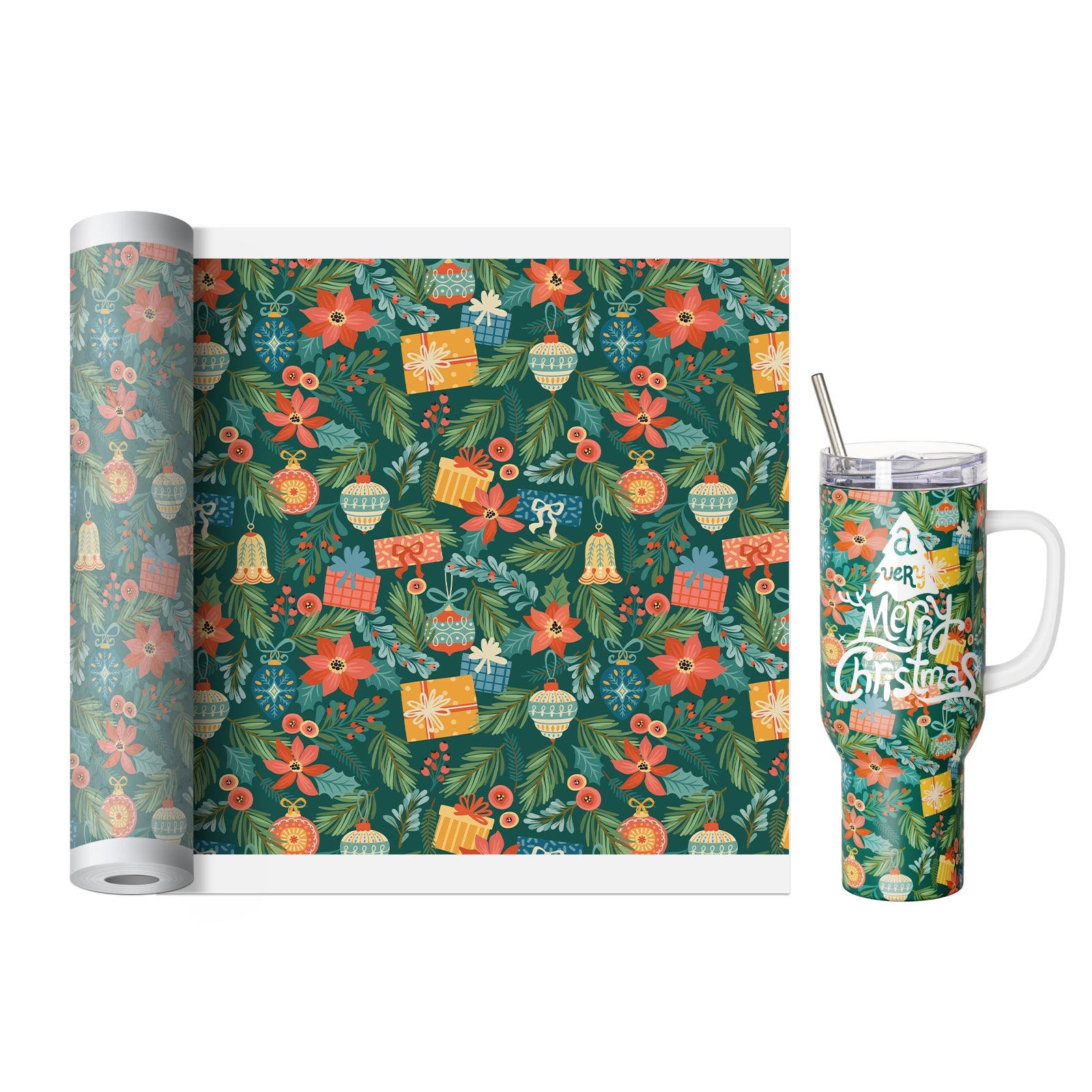 Wholesale Christmas Wrapping Paper Roll Sheets Christmas 15.7 in x 40 ft for Christmas Gifts Packing,Sublimation Transfer Paper for Sublimation Blanks,5 Design Options,10 rolls mix