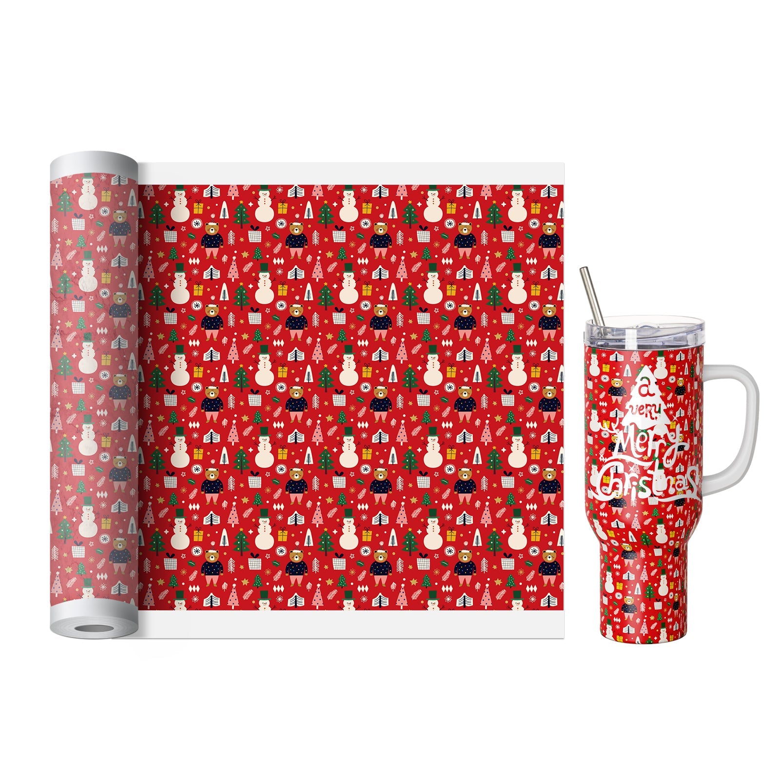 Wholesale Christmas Wrapping Paper Roll Sheets Christmas 15.7 in x 40 ft for Christmas Gifts Packing,Sublimation Transfer Paper for Sublimation Blanks,5 Design Options,10 rolls mix