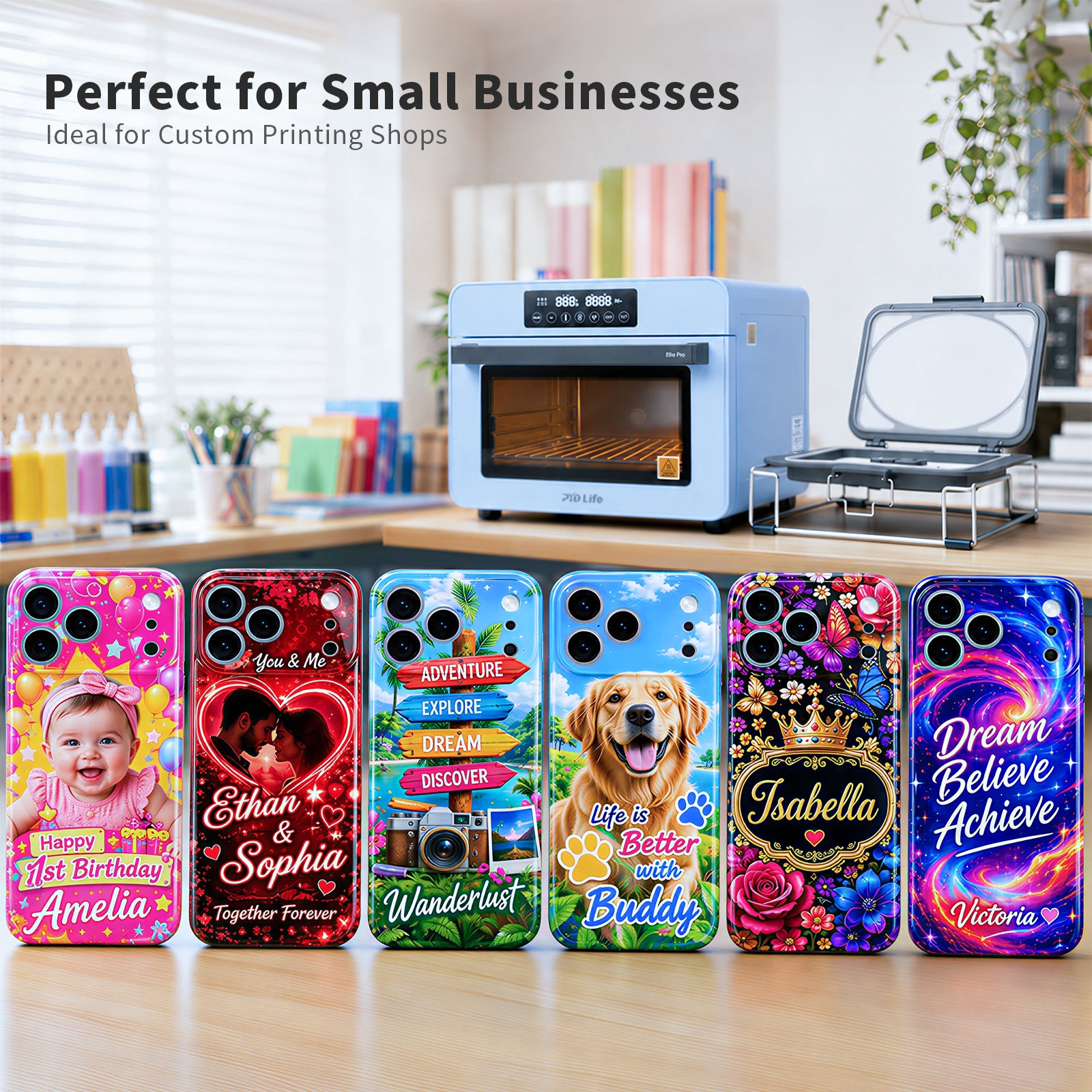 3D Vacuum Sublimation Oven Kit with Sublimation Film, 1 Pack iPhone Metal Mold and 8 Pack Blank Sublimation Phone Cases for Custom 3D Phone Case