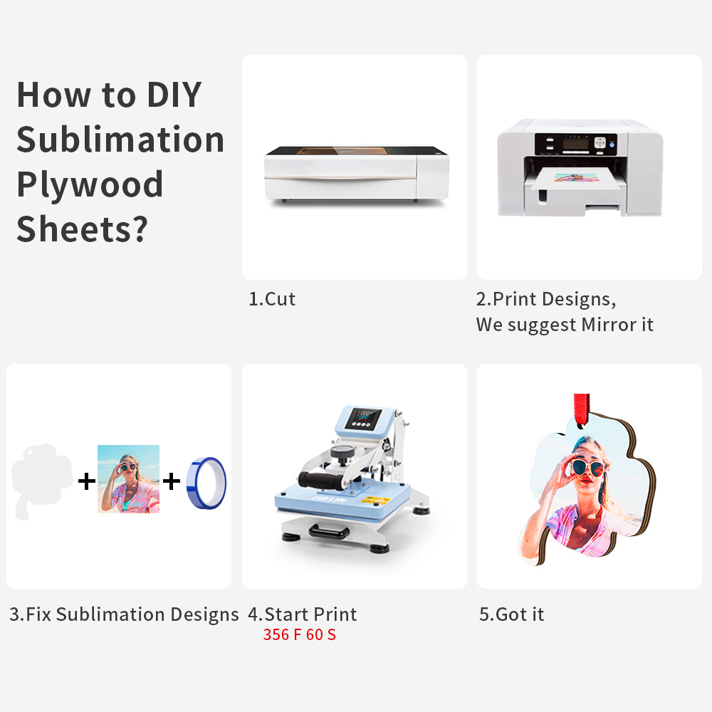 Wholesale Sublimation Plywood Blanks Sheets Double-Sided Printable, 11.8" x 11.8",1/5" Thick(5 mm) Wood Board for 40 W Laser Cutting Machine 8 Pack & 24 Pack & 36 Pack