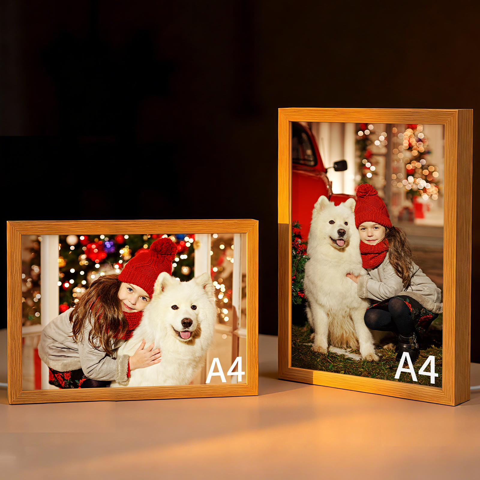 Wholesale A5 or A4 Night Light Photo Frames Panels with Sublimation Glass Sheets with Wooden Frame 3 Light Modes for Tabletop Display Home Decor 2 Pack