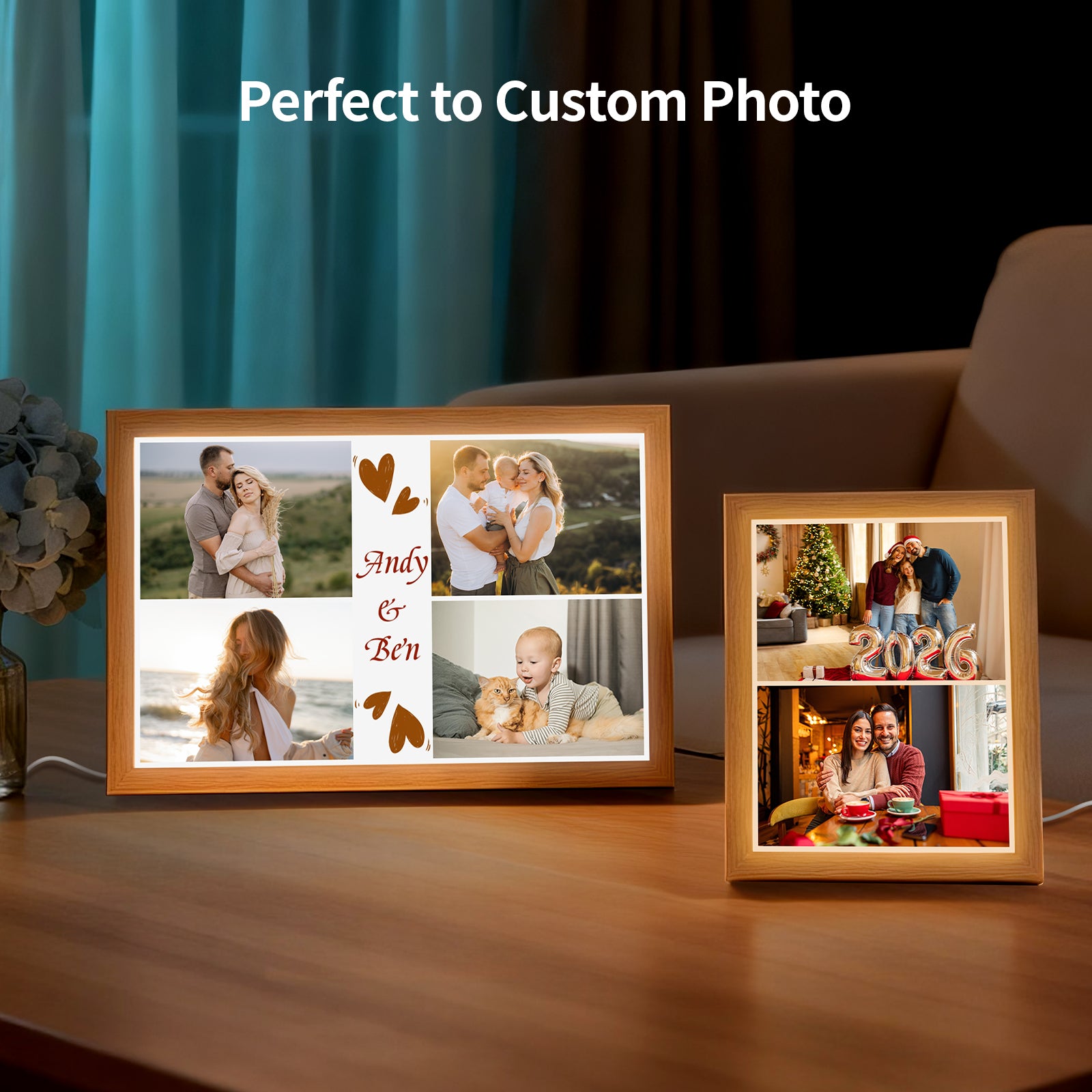 Wholesale A5 or A4 Night Light Photo Frames Panels with Sublimation Glass Sheets with Wooden Frame 3 Light Modes for Tabletop Display Home Decor 2 Pack