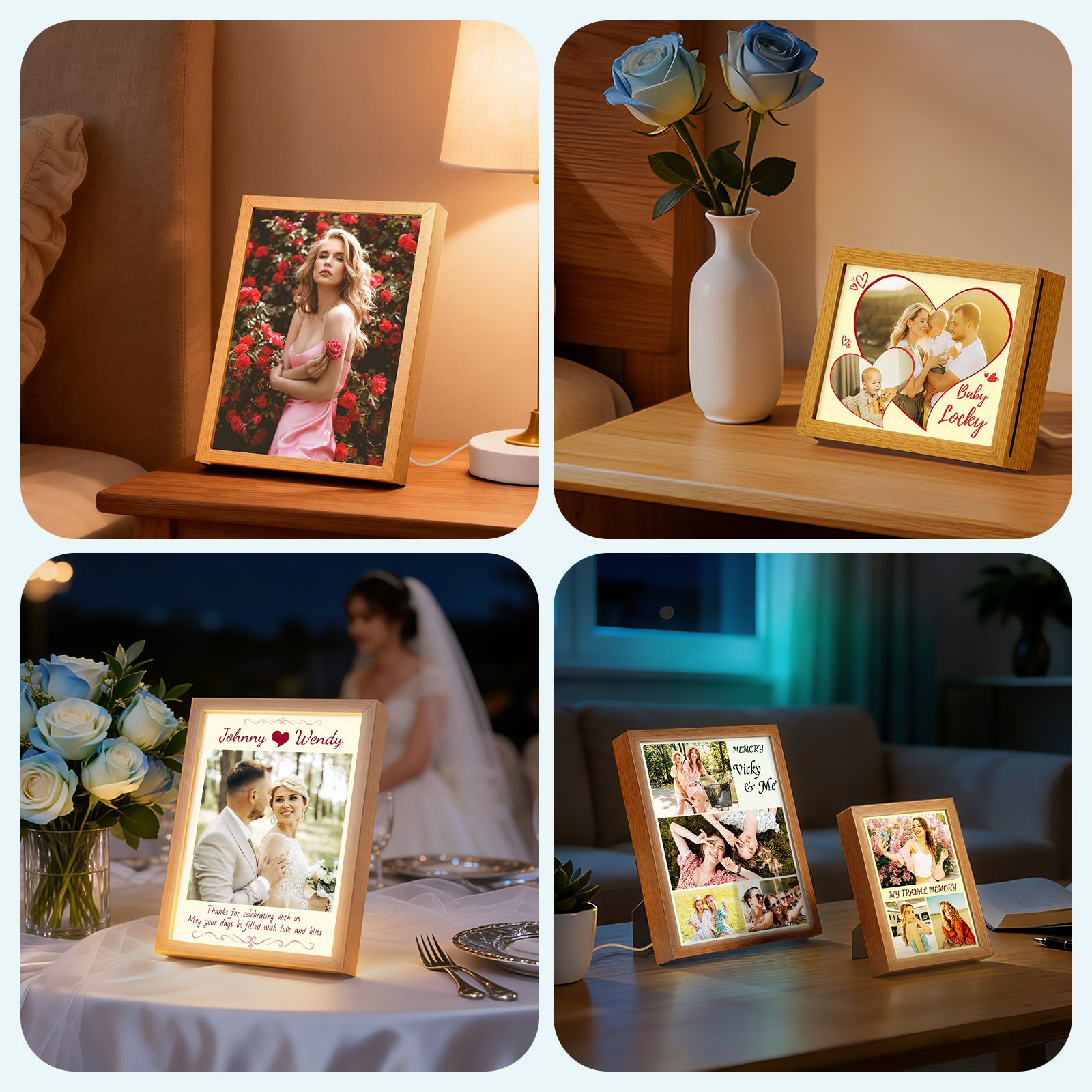 Wholesale A5 or A4 Night Light Photo Frames Panels with Sublimation Glass Sheets with Wooden Frame 3 Light Modes for Tabletop Display Home Decor 2 Pack