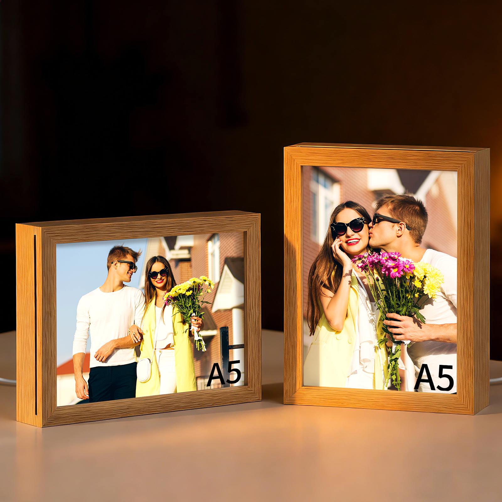 Wholesale A5 or A4 Night Light Photo Frames Panels with Sublimation Glass Sheets with Wooden Frame 3 Light Modes for Tabletop Display Home Decor 2 Pack &  8 Pack