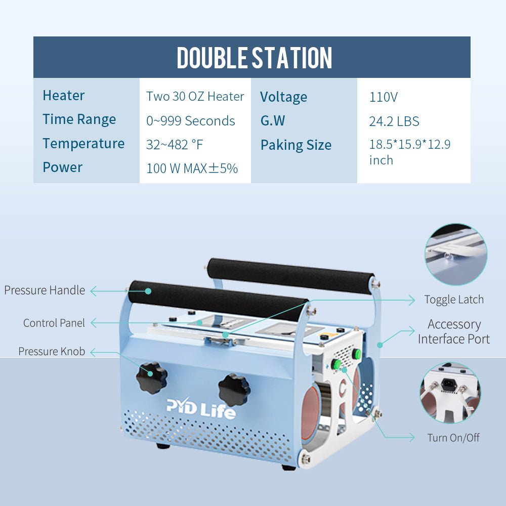 Double Station Dual 30 OZ 20 OZ Tumbler Heat Press Machine for Sublimation Tumblers Mugs Bulk Printing(Shipping from China)