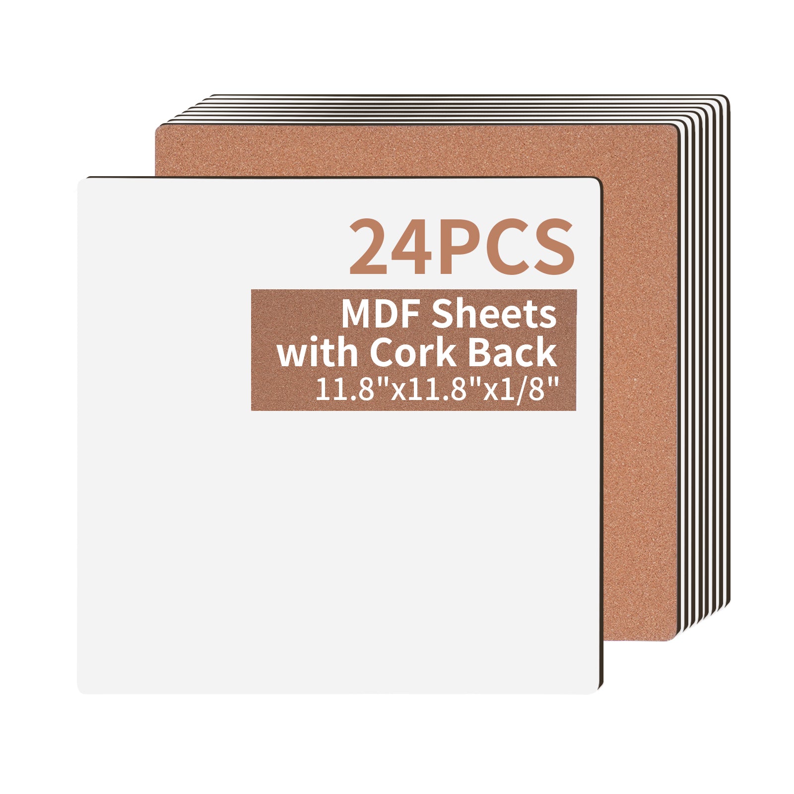 Wholesale Sublimation MDF Board Blanks Sheets with Cork Bulk White 11.8" x 11.8",1/8" Thick(3 mm) Wood Boards for Custom Coasters,for Xtool Glowforge 40 W Cutting Machine DIY Projects 24 Pack & 72 Pack & 144 Pack