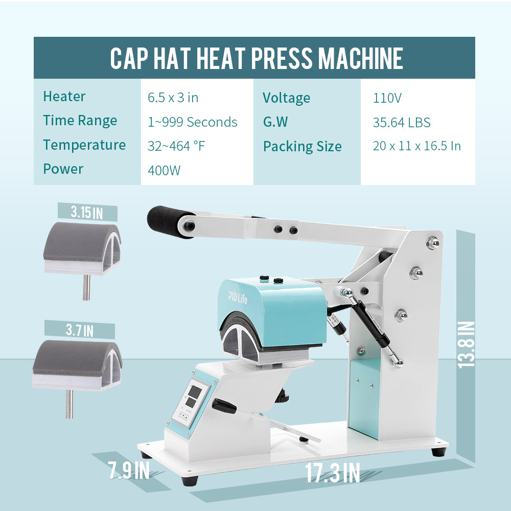 Cap Heat Press Machine with 2 Sizes Base Mats