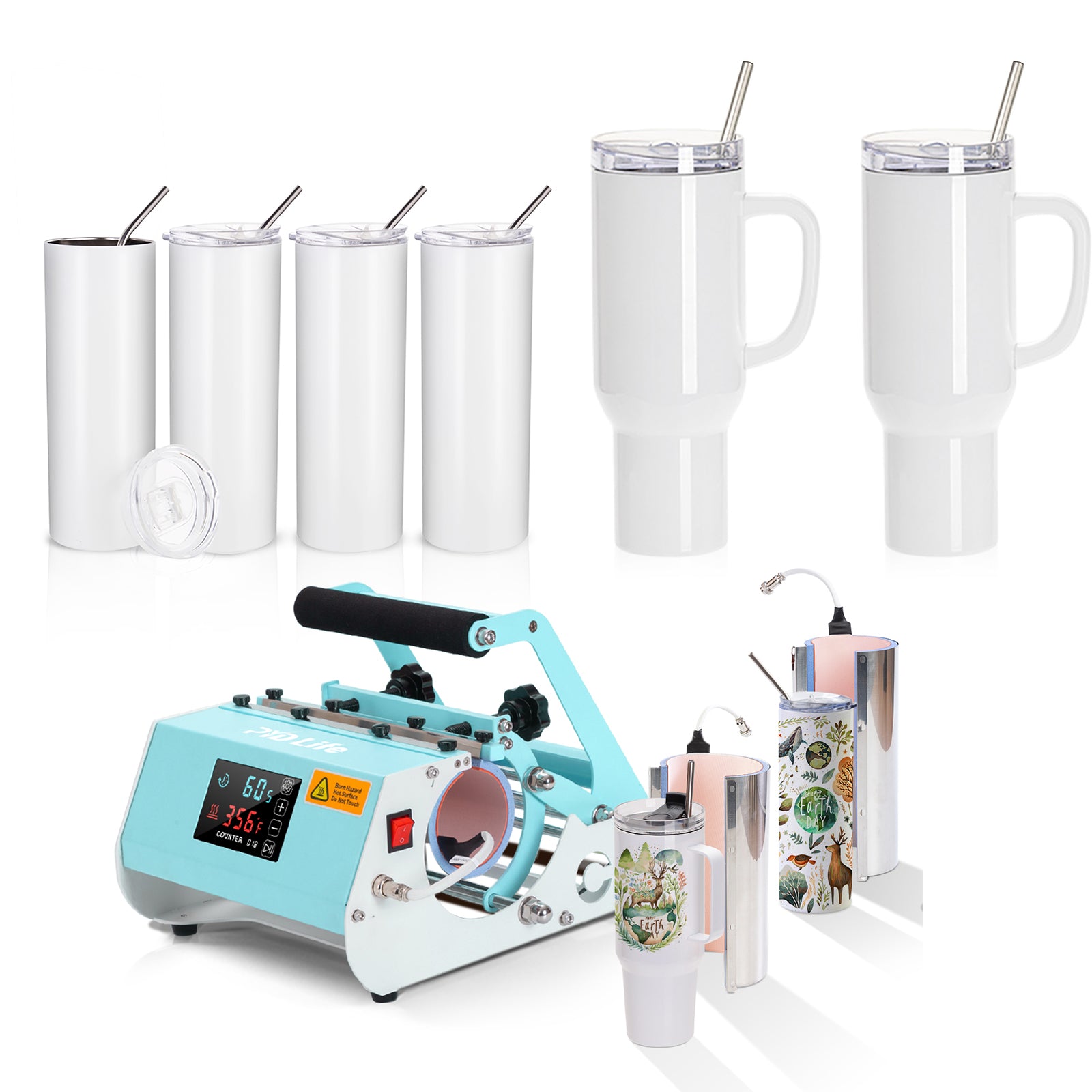 40 OZ 30 OZ Tumbler Heat Press Sublimation Starter Benginers Kit Bundle with 40oz Tumbler,20Oz Tumbler