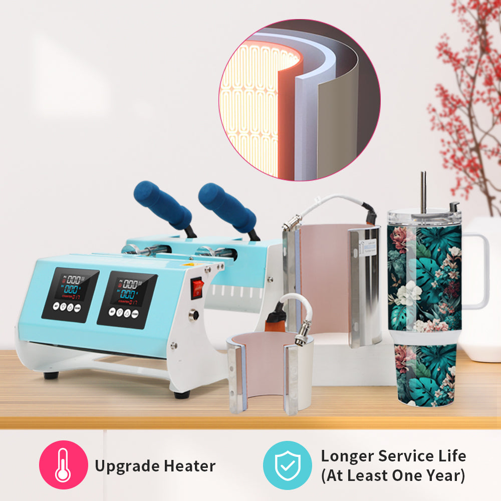 40 OZ Tumbler Heat Press Machine Dual Double Station for 40 OZ Tumbler Top and Tapered Bottom Full Wrap Sublimation Printing