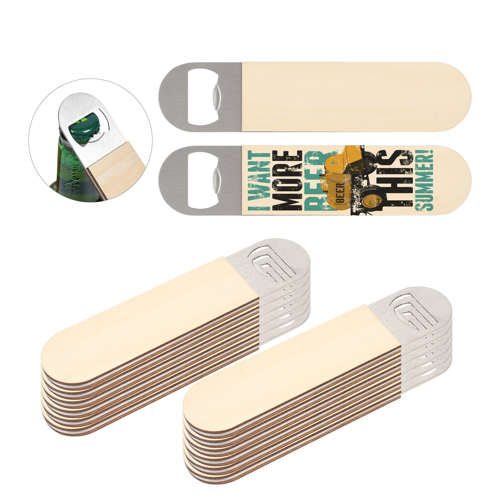 Wholesale Sublimation Stainless Steel Bottle Opener Blanks 7" x 1.57" Plywood Double-sided Printable Bulk