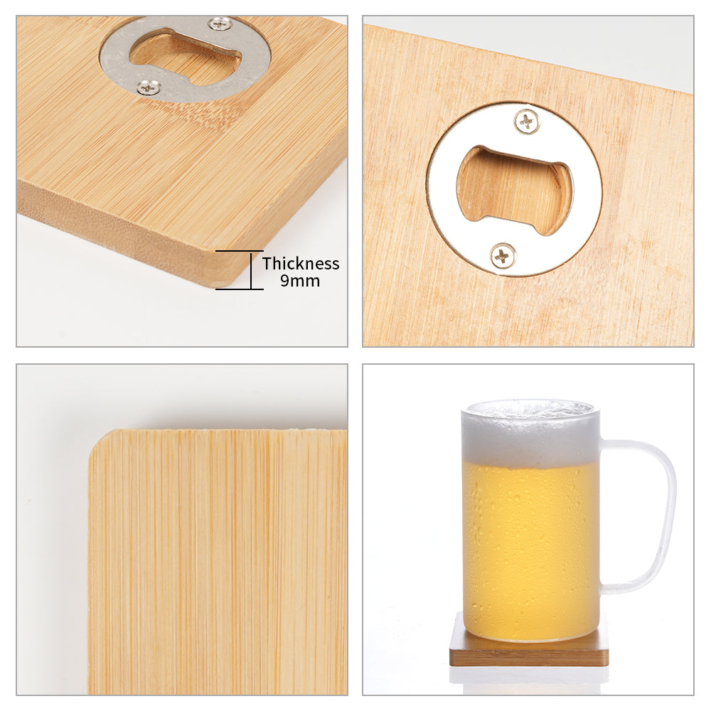 Wholesale 2 in 1 Sublimation Stainless Steel Bottle Opener Mug Cup Coasters Blanks Bamboo (2  Shapes)
