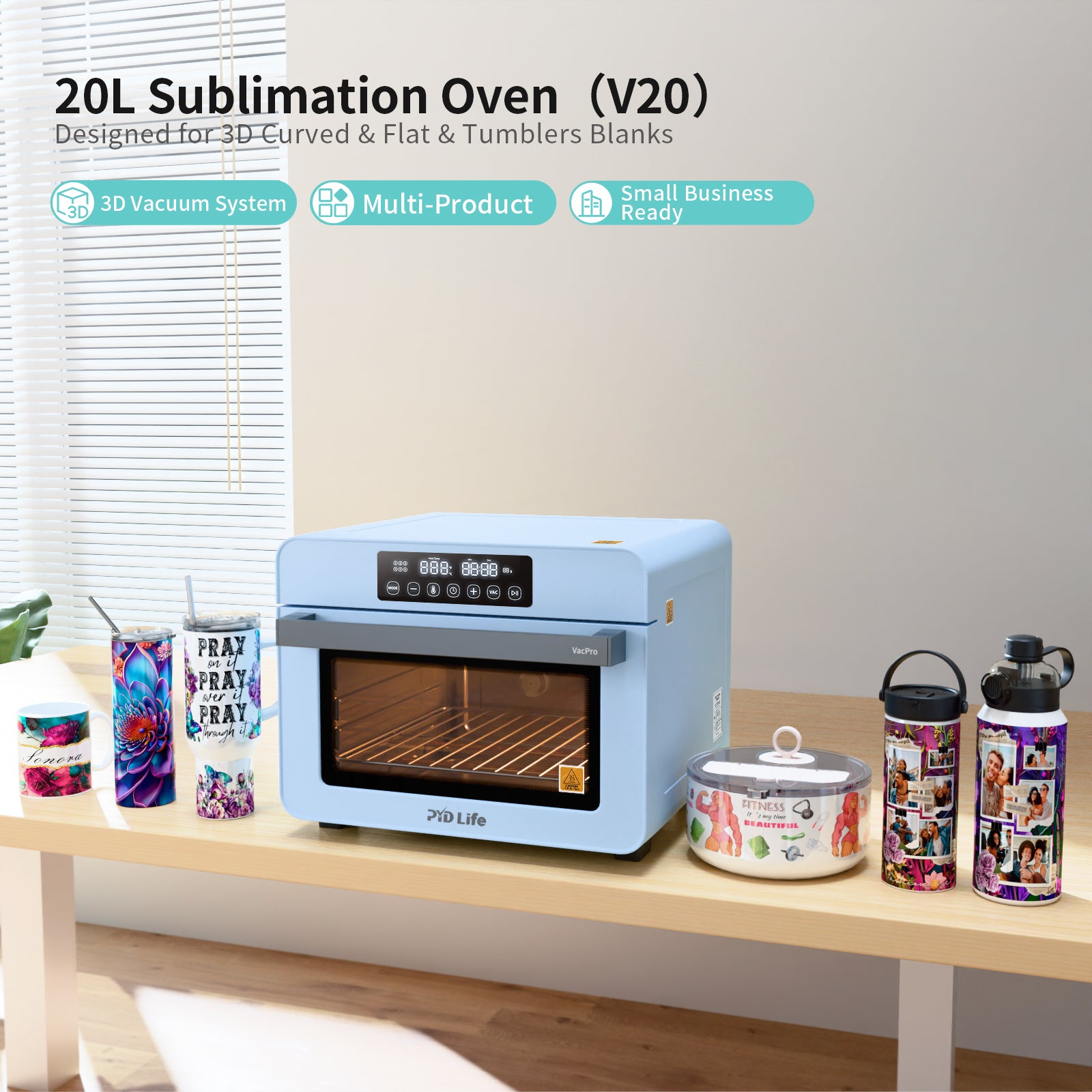 20 L Sublimation Oven Sublimation Starter Beginners Kit Bundle with 40 OZ Sublimation Tumblers,11.8 x 7 Inch Shrink Wrap Film