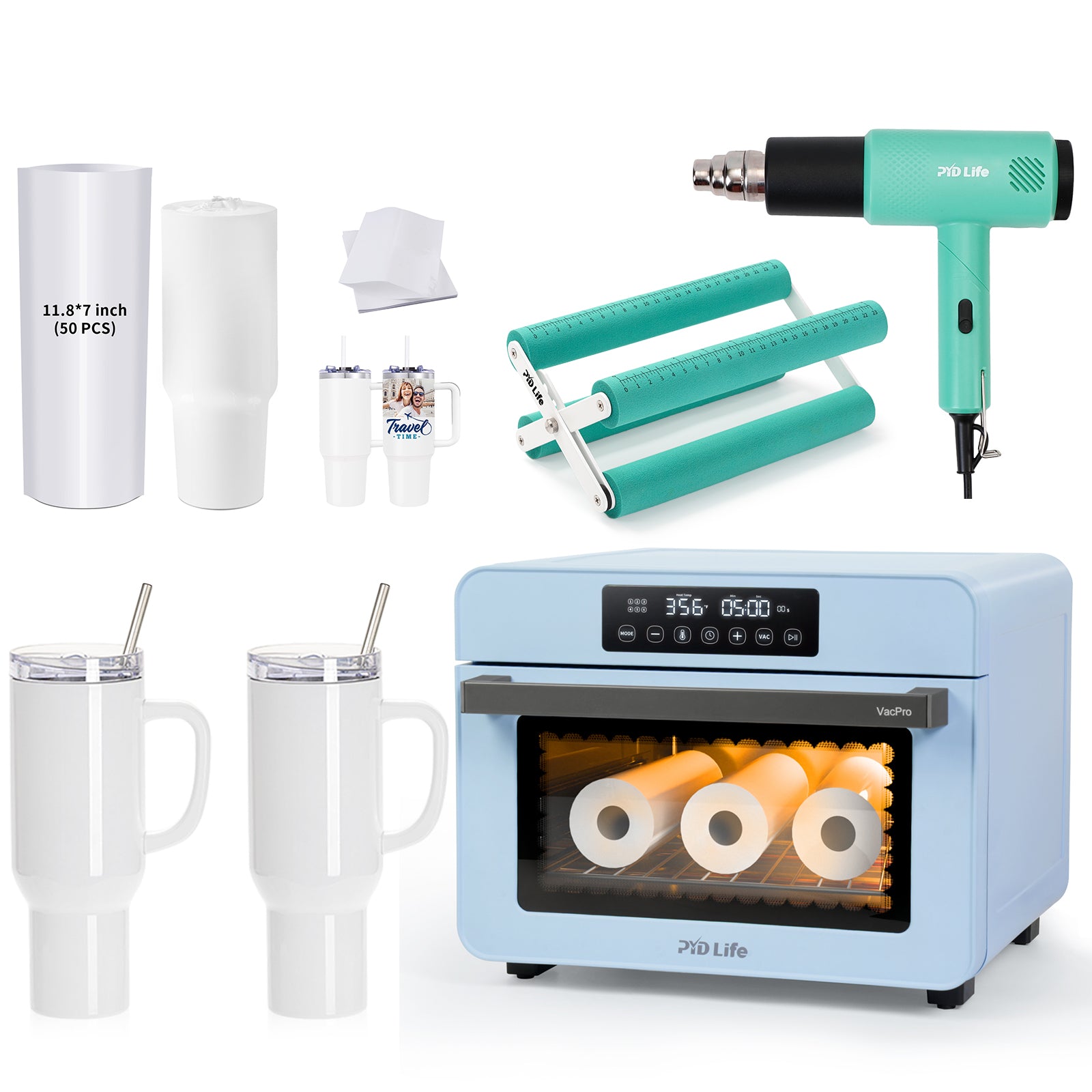 20 L Sublimation Oven Sublimation Starter Beginners Kit Bundle with 40 OZ Sublimation Tumblers,Shrink Wrap Film,Cup Cradle and Heat Gun