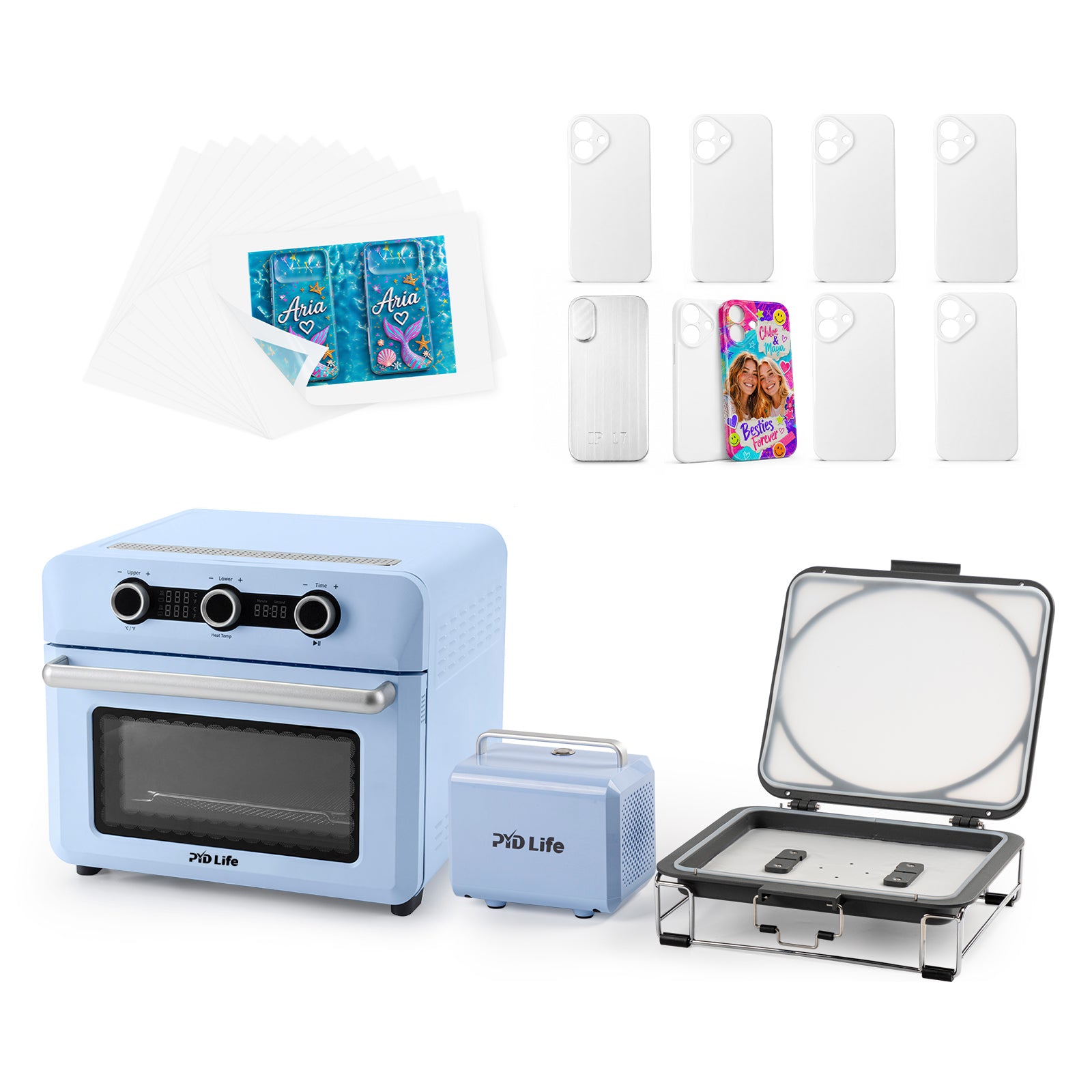 3D Vacuum Sublimation Oven Kit with Sublimation Film, 1 Pack iPhone Metal Mold and 8 Pack Blank Sublimation Phone Cases for Custom 3D Phone Case