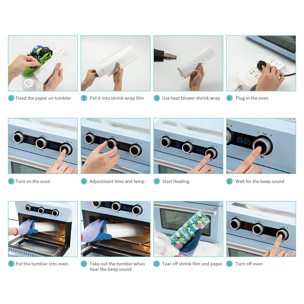 25 L Sublimation Oven Sublimation Starter Beginners Kits Bundle with 15 OZ Sublimation Mugs,Heat Tape,Heat Blower,Cup Cradle,Binder Clip,Y-Shaped Ruler,Sublimation Paper and Shrink Wrap Film