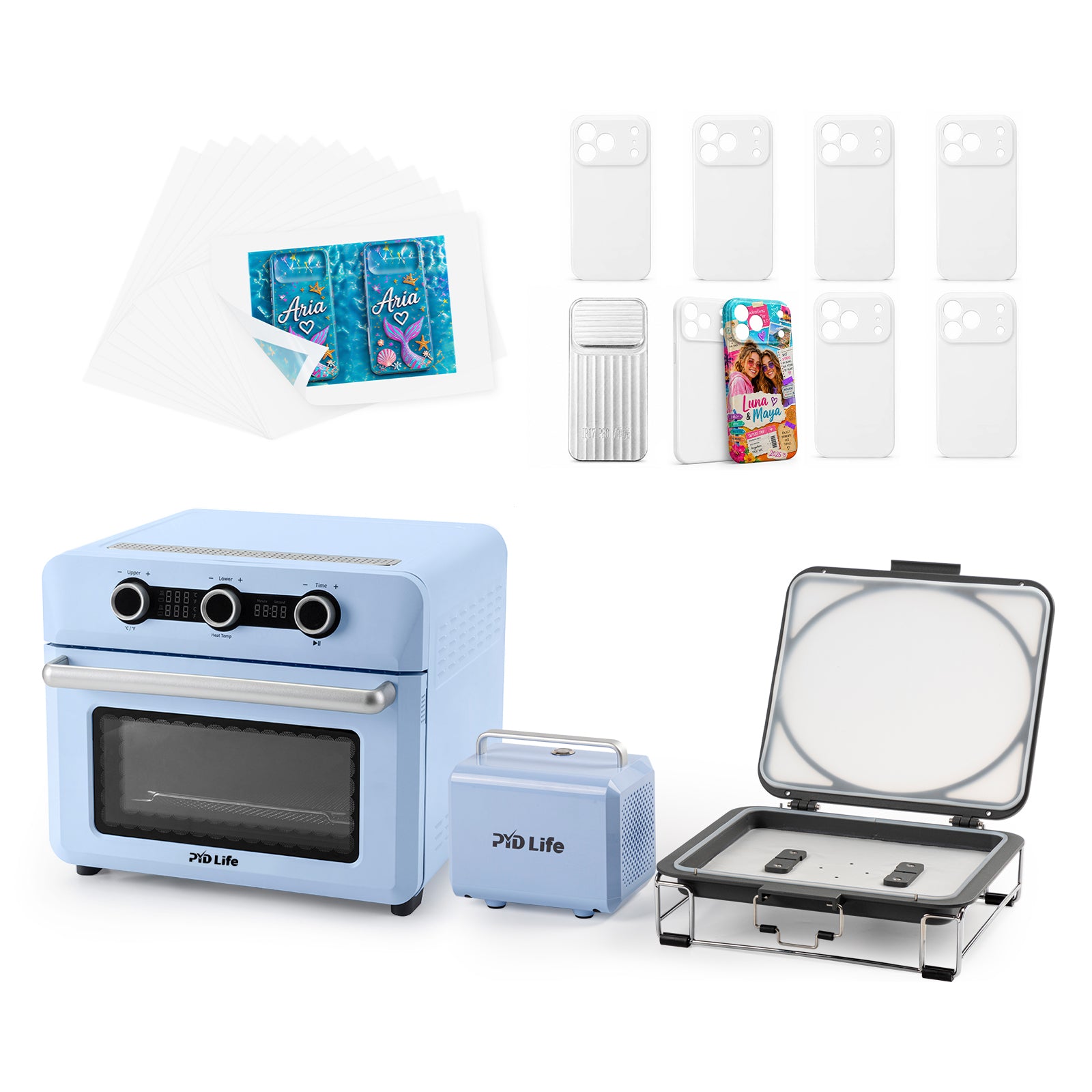 3D Vacuum Sublimation Oven Kit with Sublimation Film, 1 Pack iPhone Metal Mold and 8 Pack Blank Sublimation Phone Cases for Custom 3D Phone Case