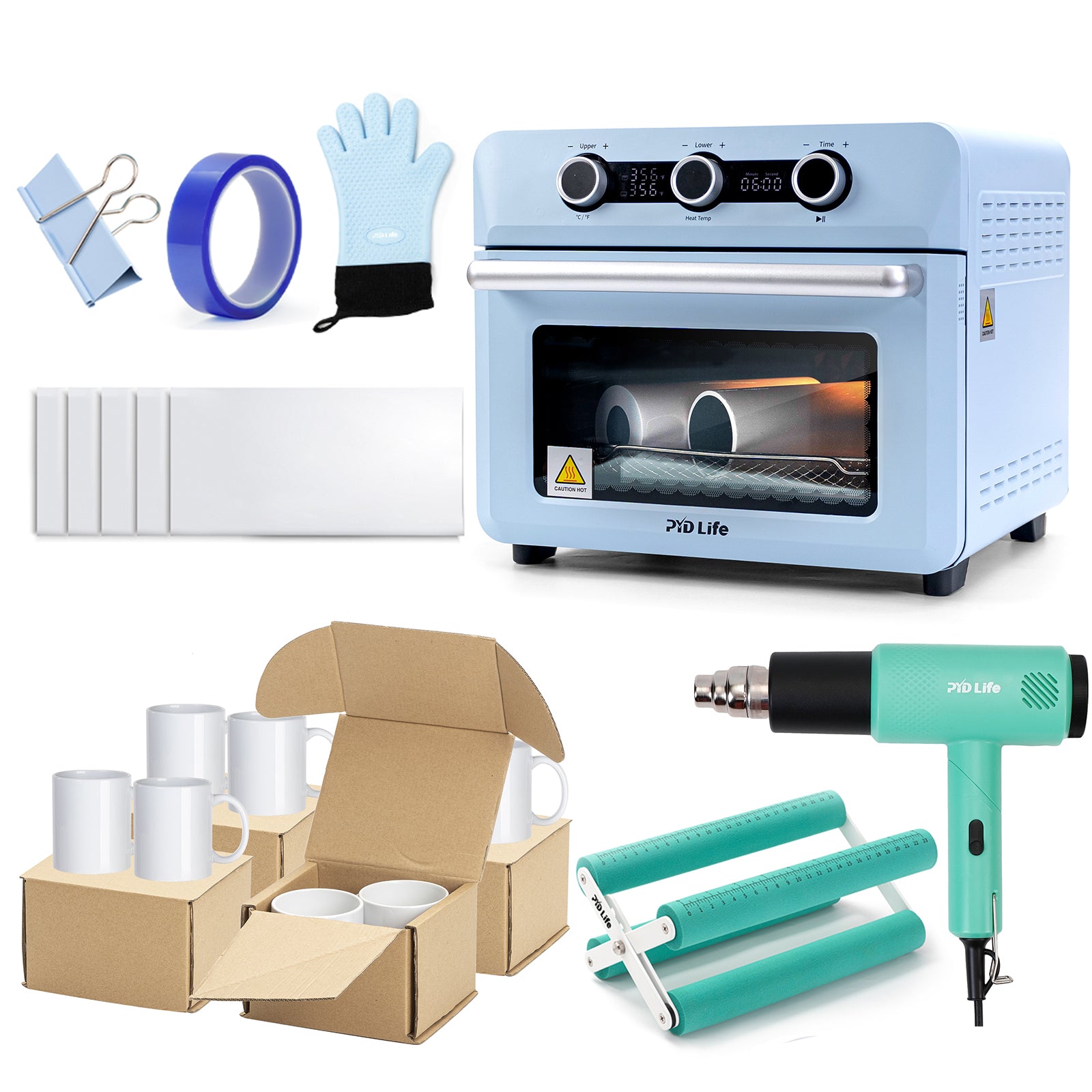 25 L Sublimation Oven Sublimation Starter Beginners Kits Bundle with 11 OZ Sublimation Mugs,Cup Cradle and Heat Gun