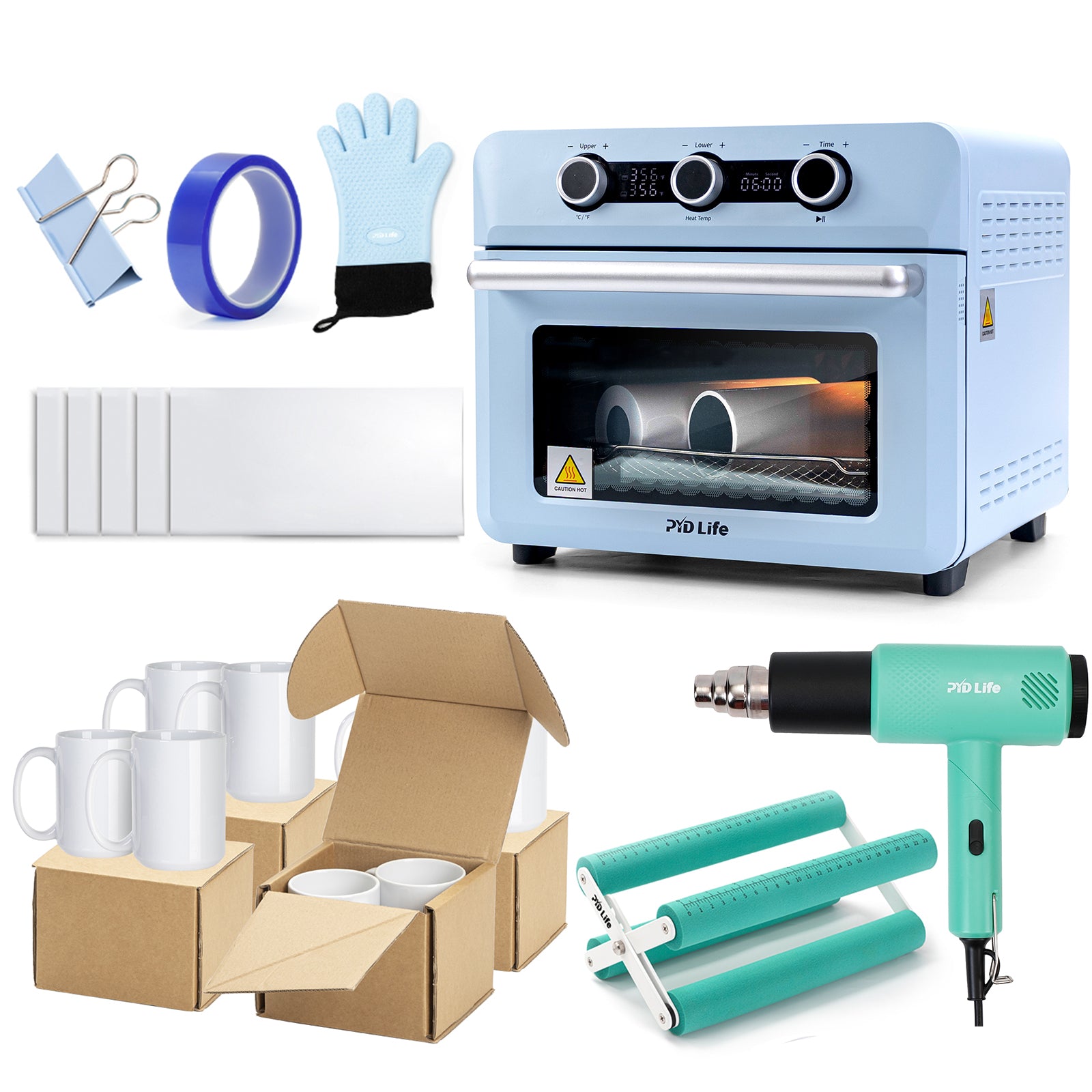 25 L Sublimation Oven Sublimation Starter Beginners Kits Bundle with 15 OZ Sublimation Mugs,Cup Cradle and Heat Gun