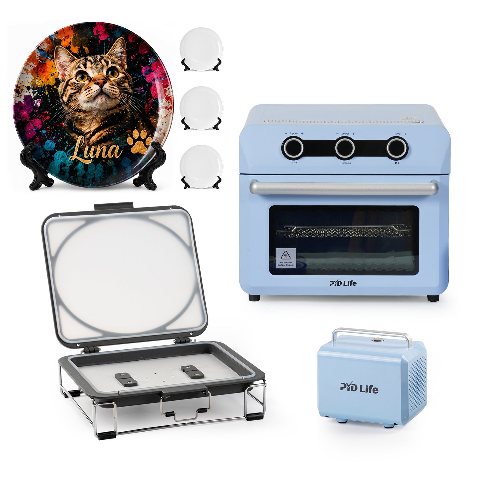 25L Sublimation Oven Kit with Round 8" Ceramic Plates Full Wrap Printable
