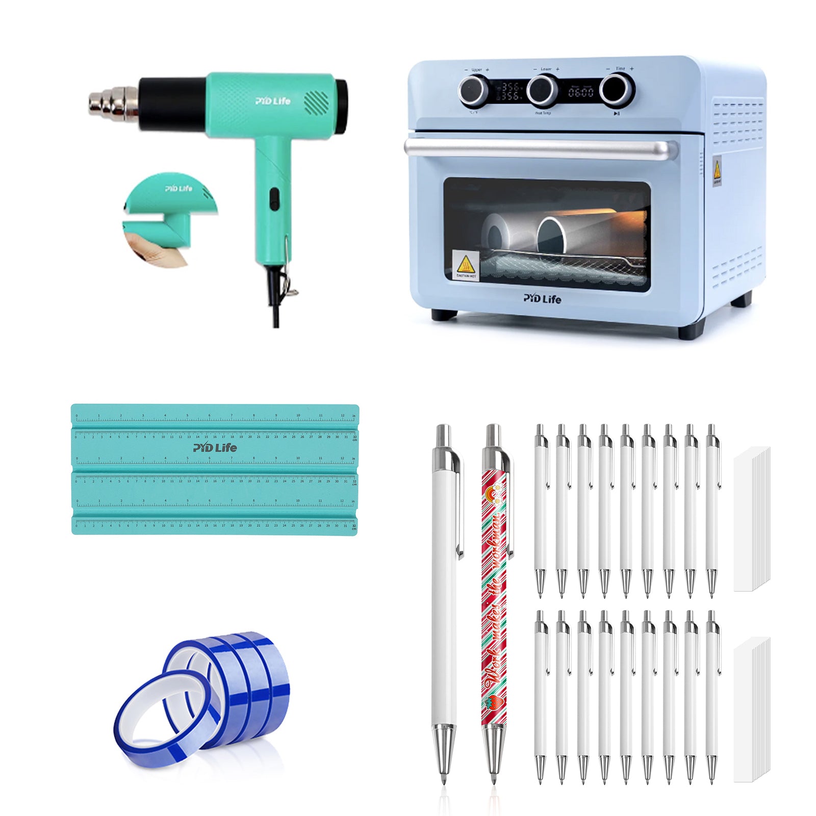 Sublimation Pens Machine Bundle With 20PCS Sublimation Pens Blanks,25 L Sublimation Oven Machine,Heat Tape,Wrapping Measuring Tool,Heat Blower