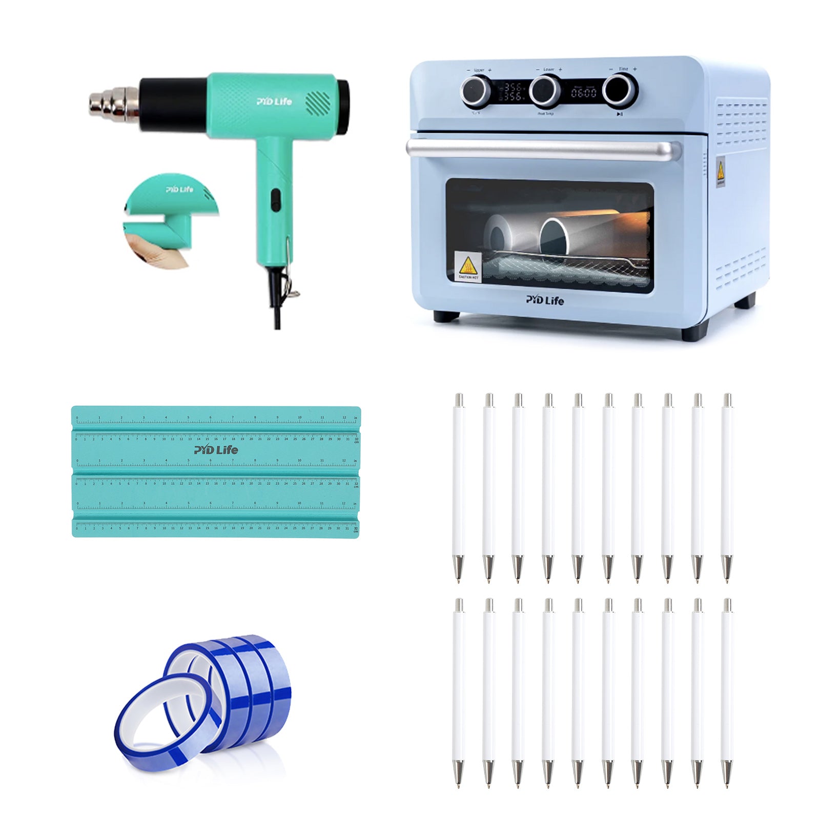 Sublimation Pens Machine Bundle With 20PCS Sublimation Pens Blanks,25 L Sublimation Oven Machine,Heat Tape,Wrapping Measuring Tool,Heat Blower