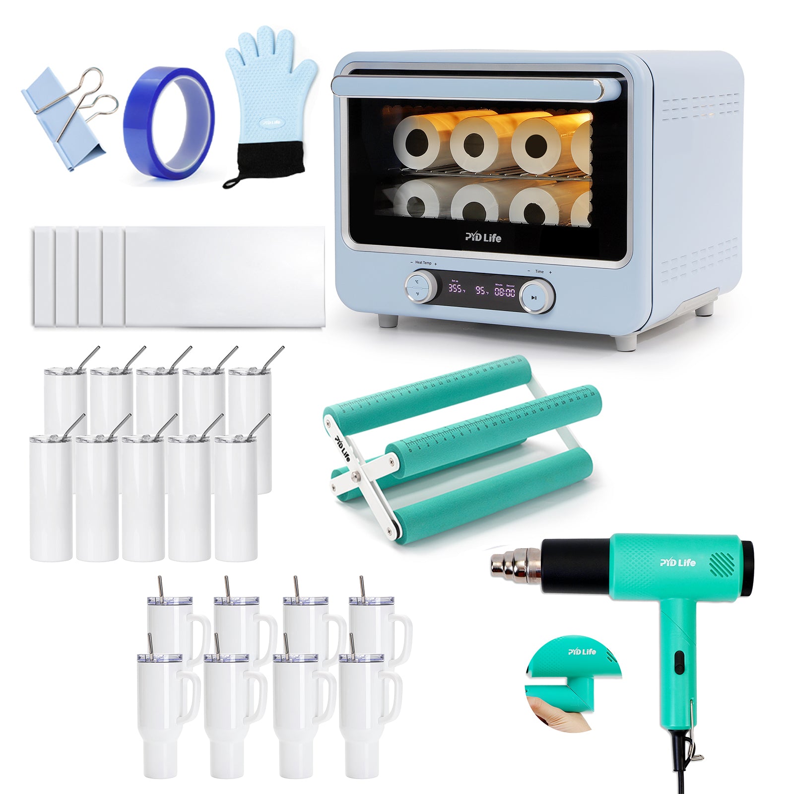 40 L Sublimation Oven Kit Bundle with 40 OZ Sublimation Tumblers,20Oz Tumbler,Cup Tumbler Cradle and Heat Blower Foldable Handle